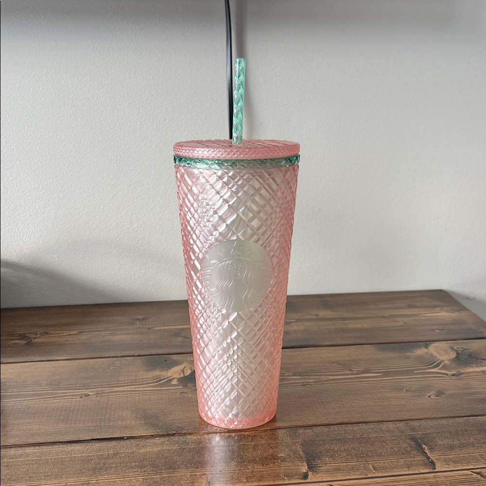 Starbucks Textured Pink Tumbler with Green Accent